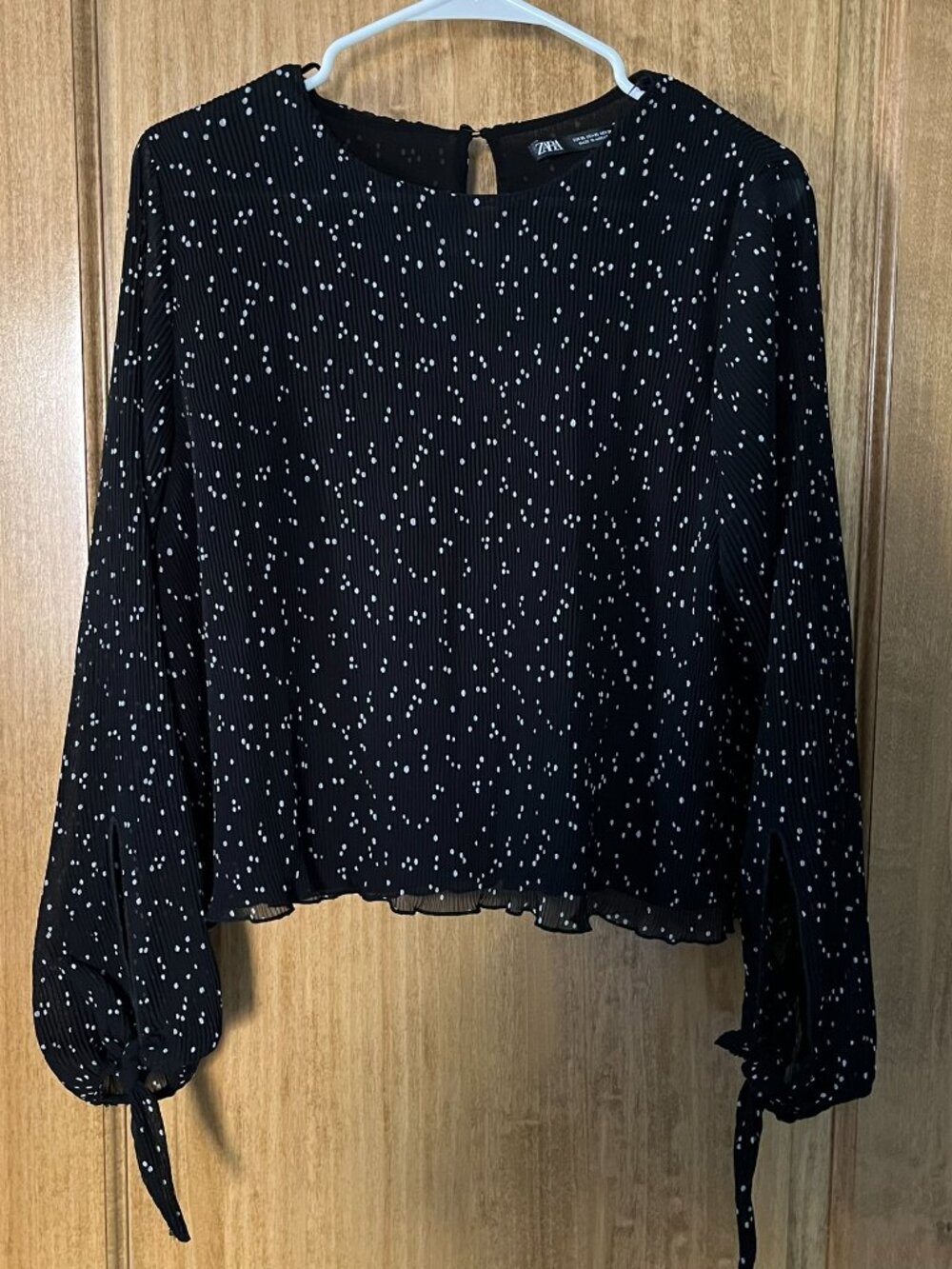 Zara | Black & White Polka Dot Pleated Blouse | Extra Large XL